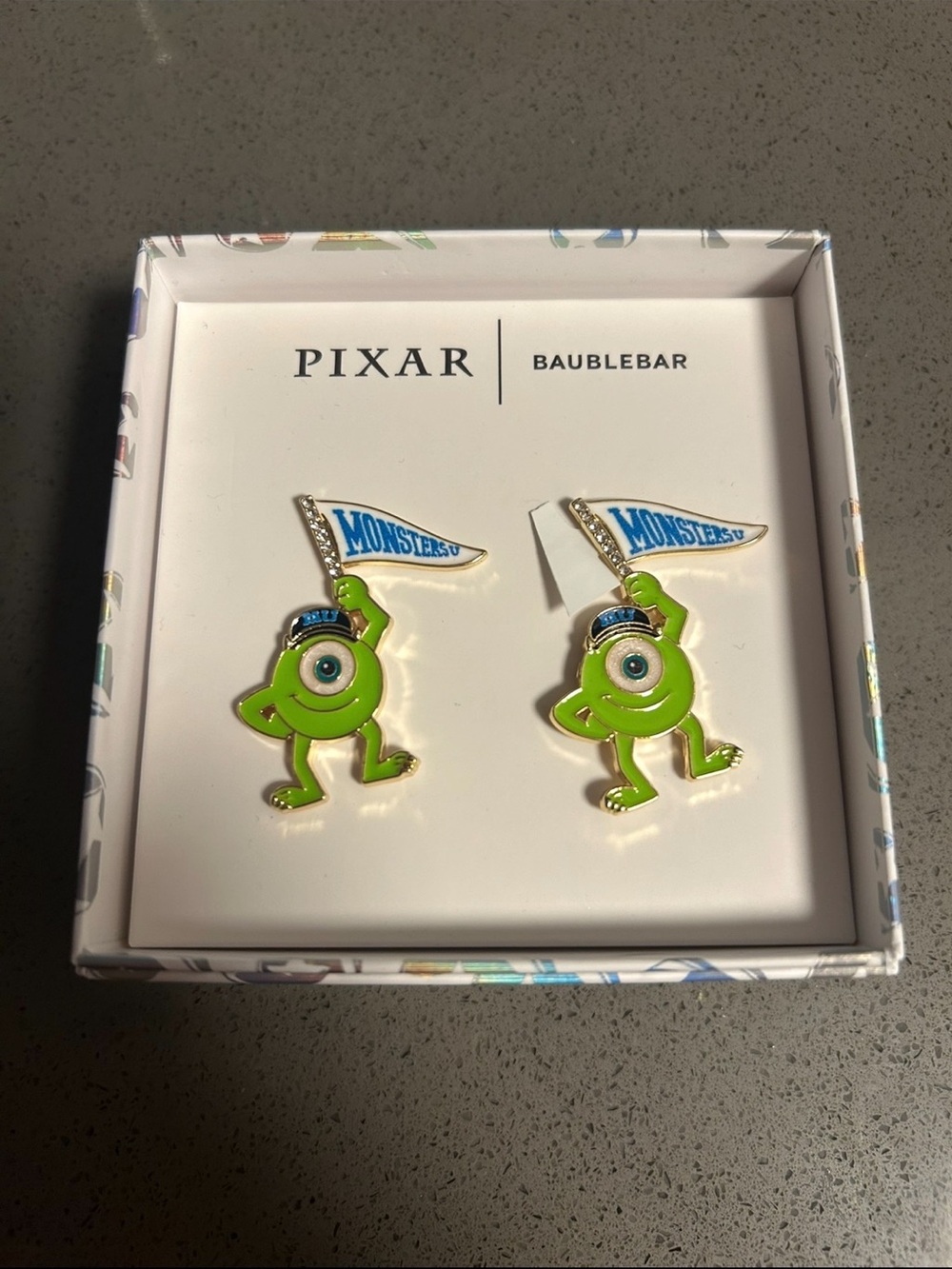 Pixar x BaubleBar Mike Wazowski Green Enamel Adult/teen Earrings NEW